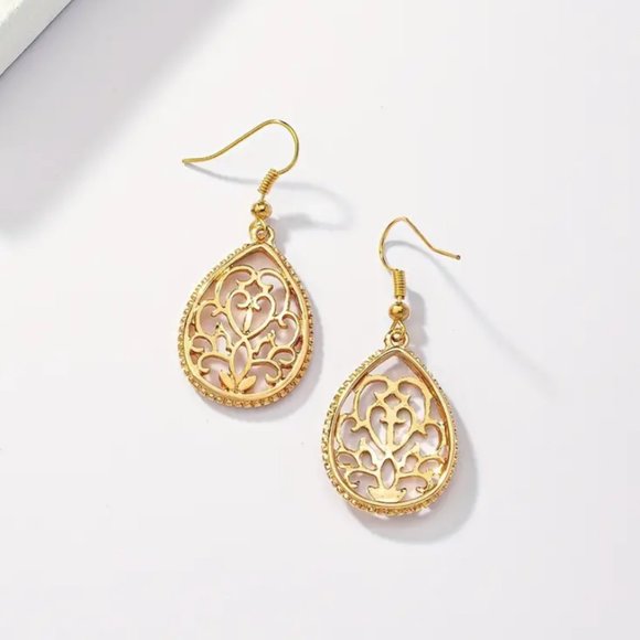 14K Gold Hanging Drop Womens Earrings Ladies 14 Karat Teardrop Oval Jewelry NEW - Picture 2 of 4